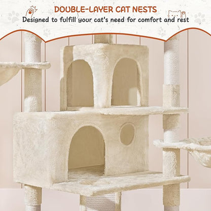 Topeakmart Cat Trees for Large Inoor Cats, 76.5'' Extra Big Cat Tower with 3 Cozy Perches, 3 Warm Condos, Scratching Posts for Cats Kitty