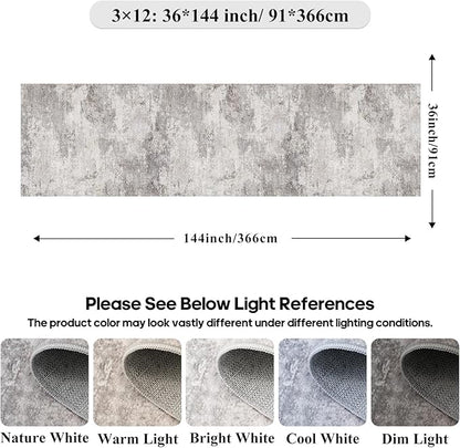 Washable 3x12 Hallway Runner Rug: Washable Non-Slip Carpet for Long Entryways Kitchen Living Room - Abstract Modern Neutral Thin Low Pile Runners 3x12 Grey