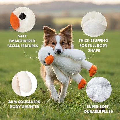 Pet Lou 15 Inch Duck Plush Dog Toy, Durable Super-Soft Fabric Squeaky Interactive Toy for Chewers, Heavy Duty Stuffed Dog Toy, Longest-Lasting