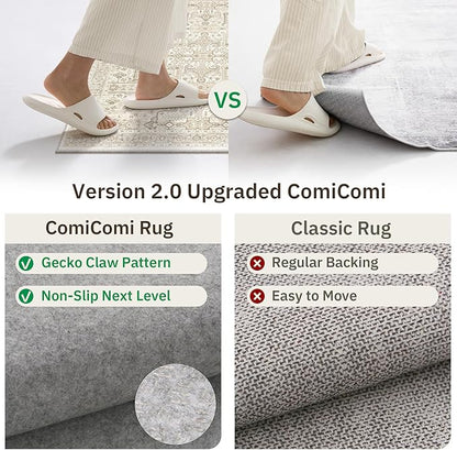 Hallway Washable Runner Rug 2x12 - Non Slip Vintage Kitchen Runner Rugs for Entryway Low-Pile Waterproof Long Runners for Living Room Bedroom Medallion Indoor Floor Mat for Bathroom Laundry Beige