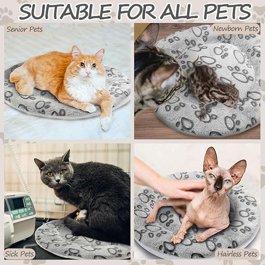 VitalCozy 2 Pack Self Heating Cat Pad Self Heating Cat Bed Machine Washable Heat Pet Mat Reversible Body Thermal Warm Round Dog Bed Crate Blanket for Feral and Indoor Cats(16'',Grey Dog Paw)