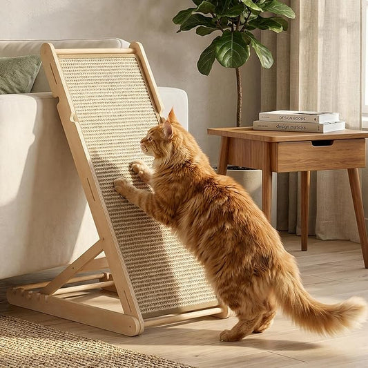 XiaZ Sisal Cat Scratcher, 31" Wooden Cat Scratching Board with 5 Adjustable Heights, Replaceable Sisal Mat and Angled Scratch Pad for Indoor Cats, Ready to Use, No Assembly Required