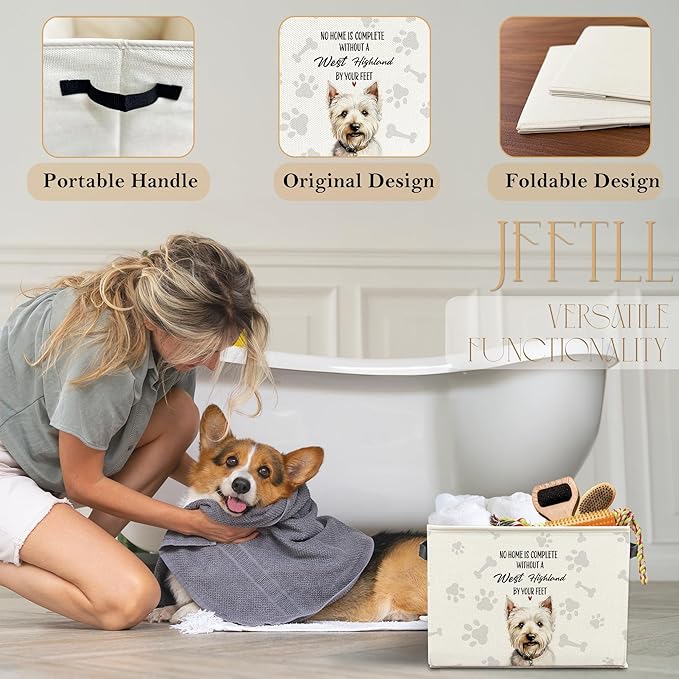 Funny West Highland Terrier Dog Toy Basket, Dog Home Decor, Westie Gifts for Women Men Collapsible Pet Dogs Toy Storage Bin Box Basket Organizer, Pet Supplies for Dogs