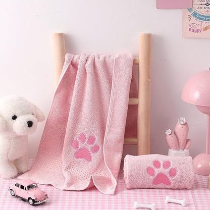 2 Pcs Dog Paw Hand Towels Pink Bathroom Decor 13 x 29 Inch 100% Cotton Embroidered Soft Hand Towels Absorbent Farmhouse for Kitchen Restroom