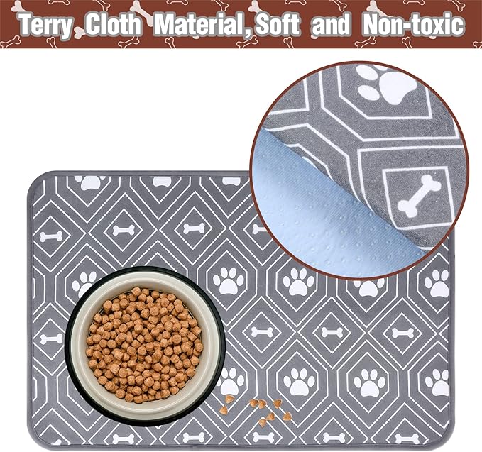 KOOLTAIL Dog Mat for Food and Water Bowls, 2 Pack Waterproof Pet Feeding Mat for Floors, Non Slip Mat for Puppy Cats