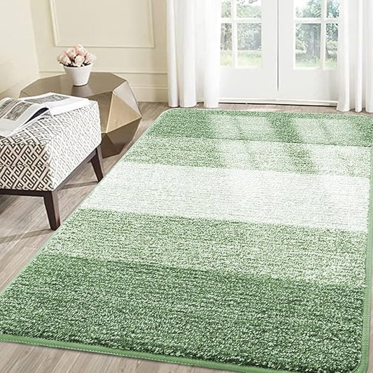 Smiry Dog Door Mat for Muddy Paws, Absorbs Moisture and Dirt, Low-Profile Entryway Mat with Non-Slip Backing, Entry Indoor Outdoor Doormat for Inside Floor (71x47 Inches, Sage Green, Striped)