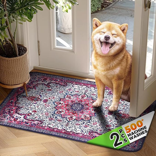 Hompet 2 Pack Super Absorbent Dog Door Mat for Muddy Paws, Washable Pee Pads for Dogs, Reusable Puppy Training Pads, Quick Dry Non-Slip Pet Entryway Rug, Leak-Proof Potty Pad for Indoor Floors 24x35