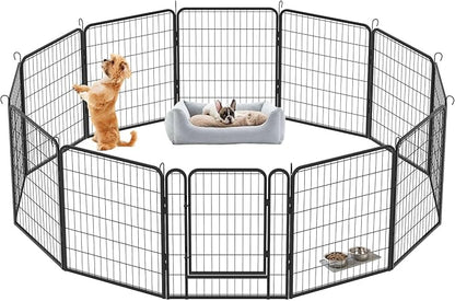 Dog Playpen Indoor - Pet Fence Puppy Exercise Pen for Yard Gate 6/8/12/16Panel Heavy Duty Crates with Doors Metal Dog Pen for Camping Outdoor (27.4 x 31.7 Inch, Black 12 Panels)