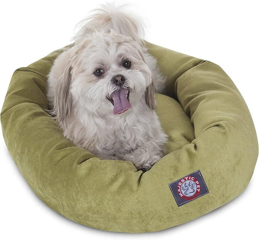 Majestic Pet 24 Inch Micro Velvet Calming Dog Bed Washable – Cozy Soft Round Dog Bed with Spine for Head Support - Fluffy Donut Puppy Mat 24x19x7 (Inch) Small – Apple
