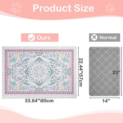 Glittme Cat Litter Mat with Non-Slip Bottom Litter Box Mat 33"X22" Litter Trapping Mat Easy to Clean Washable Cat Food Mat for Kitty,L
