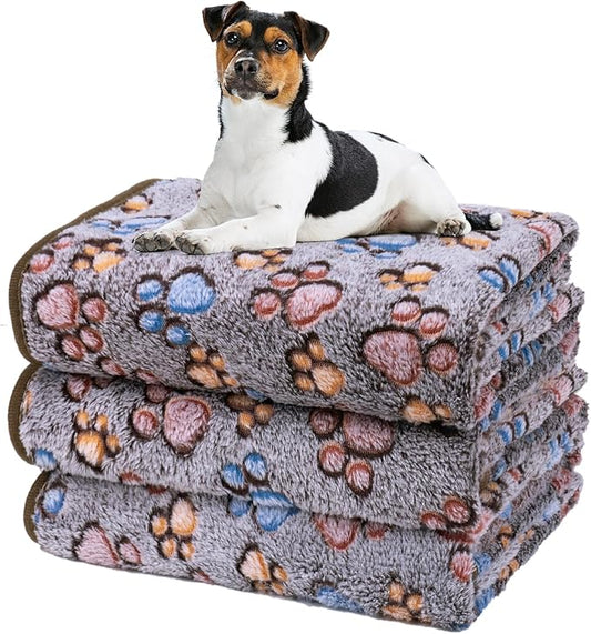 Dono 1 Pack 3 Dog Blankets for Small Dogs, Soft Fluffy Paw Print Pattern Fleece Pet Blanket Warm Sleep Mat, Puppy Kitten Blanket Doggy Mat for Dog Cat Kitten Doggy (40 * 30")