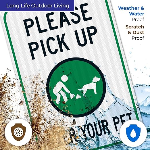 Clean Up After Your Dog Sign, Please Pick Up After Your Pet Sign, 12x18 Inches, 3M EGP Reflective .063 Aluminum, Fade Resistant, Easy Mounting, Indoor/Outdoor Use, Made in USA