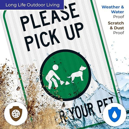 Clean Up After Your Dog Sign, Please Pick Up After Your Pet Sign, 12x18 Inches, 3M EGP Reflective .063 Aluminum, Fade Resistant, Easy Mounting, Indoor/Outdoor Use, Made in USA