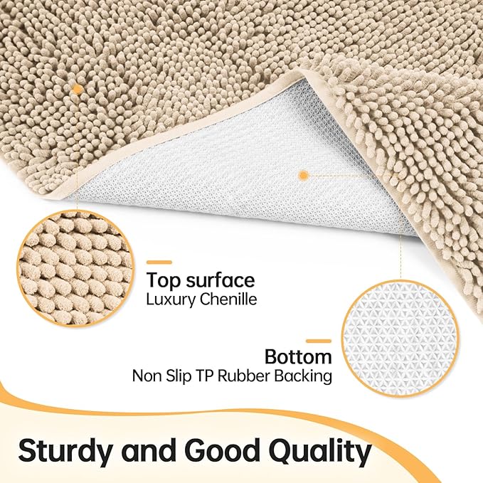 Absorbent Dog Door Mat for Muddy Paws, 60" x 30" Chenille Indoor Mats for Entryway, Trap Dirt Front Door Mat Indoor Entrance Washable Non Slip Soft Beige