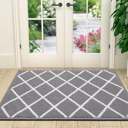 Finchitty Indoor Door Mat, Dirt Resistant and Absorbent, Low-Profile, Non-Slip, Washable Inside Floor Mats for Front Door, Back, and Entrance, 47" x 23", Grey