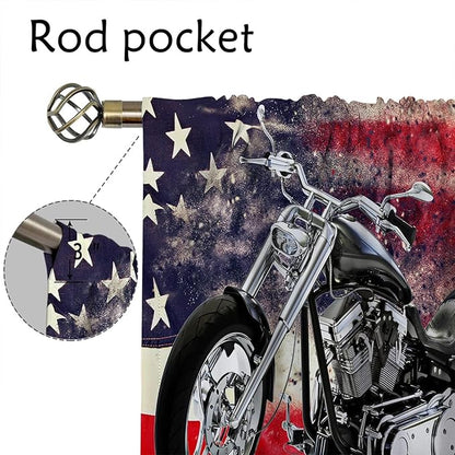 Motorcycle Blackout Curtains for Home Decor,custom black motorcycle american flag background Rod Pocket Thermal Insulated Drapes Darkening Window Curtain for Girls Boy Bedroom Living Room 42 x 63 Inch