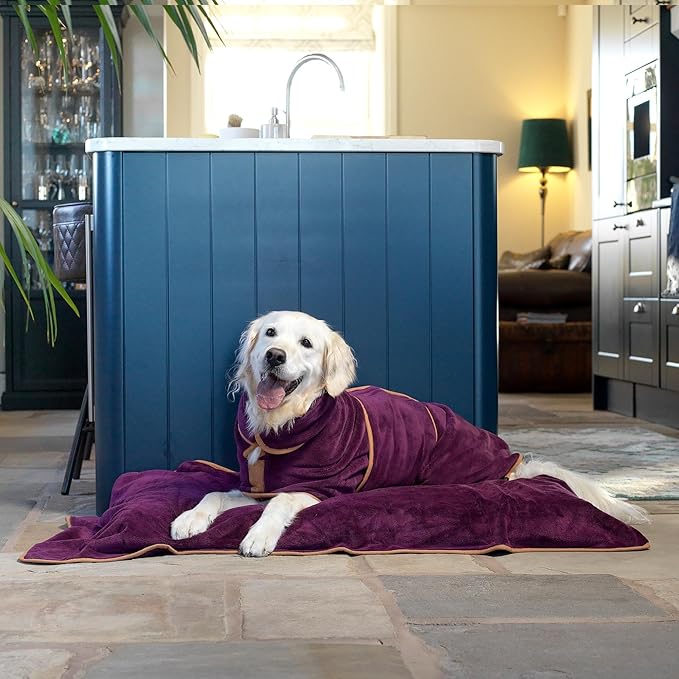 Lucky Pooch® Dog Robe - Luxurious Dog Bathrobe - Ultra Absorbent Dries Your Dogs in Minutes! Double-Layer, Super Soft Towel and Bath Robe All in One (S, Plum)