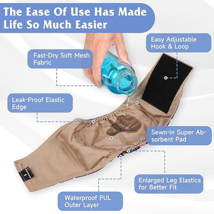 5 Pack Dog Diapers Male Reusable, Premium Belly Bands for Dogs, High Absorbing Male Dog Pee Wraps for Doggie in Incontinence or Excitable Urination and Training Black S