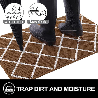 Finchitty Indoor Door Mat, Dirt Resistant and Absorbent, Low-Profile, Non-Slip, Washable Inside Floor Mats for Front Door, Back, and Entrance, 48" x 32", Coffee