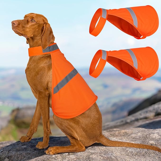 Dog Reflective Vest, Orange Dog Hunting Vest for Outdoor, Adjustable Pet Jacket, Soft Pet Safety Clothes for Small Medium Large, 2 Packs