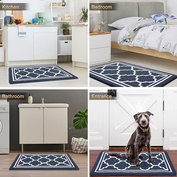 Buganda Long Indoor Door Mat, Dirt-Resistant and Absorbent Doormat, Anti-Slip, Low Profile Floor Mats for Inside Entryway, Front, and Back Door Entrance (59x23 Inches, Navy Blue)
