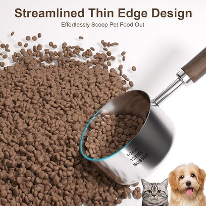 Dog-Cat Food Scoop Measuring-Cup - 1/2 Cup (4 Oz),304 stainless steels,Black walnut long handle…