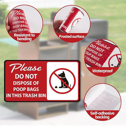 2PCS Please Do Not Dispose Poop Bags in This Trash Bin Stickers, Self-Adhesive Weatherproof Do not Throw Dog Poop Bag in The Trash Sign, Trash Can Stickers for House，Yard，Restaurant（7.9" x 4.3"）