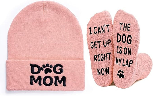 Winter Knitted Beanie Hat and Themed Scoks for Dog Cat Lover Gifts, Christmas Stocking Stuffers for Men Women