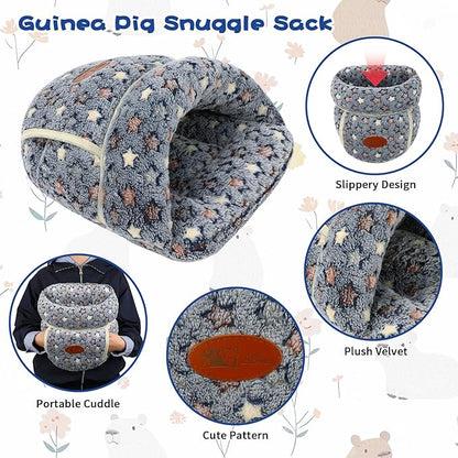 YUEPET Guinea Pig Bed Cuddle Cave Warm Fleece Cozy House Bedding Sleeping Cushion Cage Nest for Small Animal Squirrel Chinchilla Hedgehog Cage Accessories(Grey Star