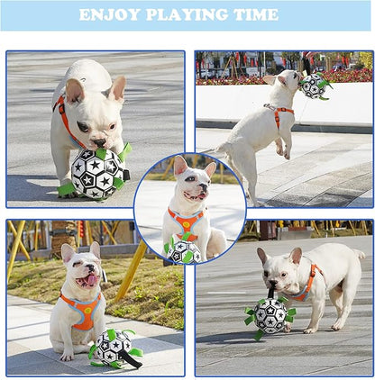 Dog Soccer Ball Indestructible for Tug of War Dog Yard Toys Herding Ball for Dogs Bone Pattern Interactive Toys for Dogs(Black) (Bone)