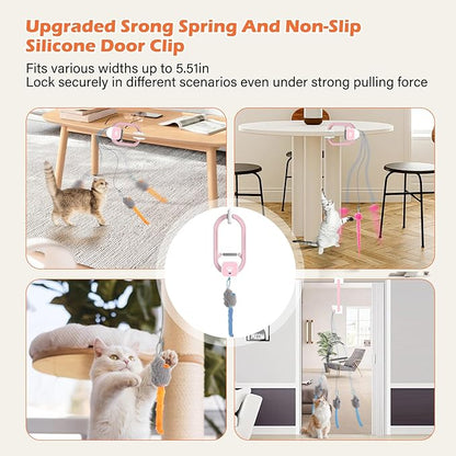 Rechargeable Electric Cat Teaser – Interactive Door Clip Teaser for Cats, 2 Motion Modes (360° Spin & Irregular Jumping), Smart Auto Cat Toy for Exercise & Fun (No Remote)(Pink)