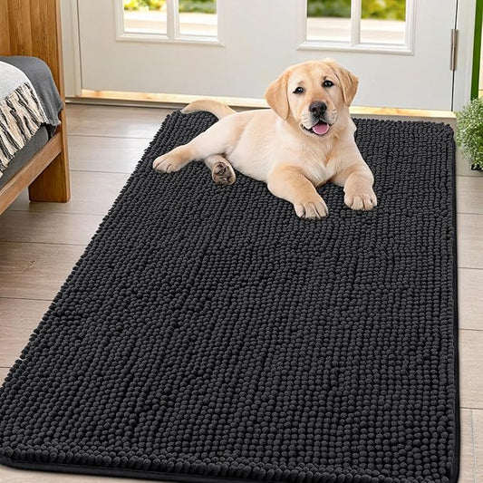 Smiry Dog Door Mat for Muddy Paws 54x32, Absorbs Moisture and Dirt Doormat, Non-Slip Washable Quick Dry Chenille Front Door Mat Indoor Entrance, Entryway Carpet for Inside Floor, Black