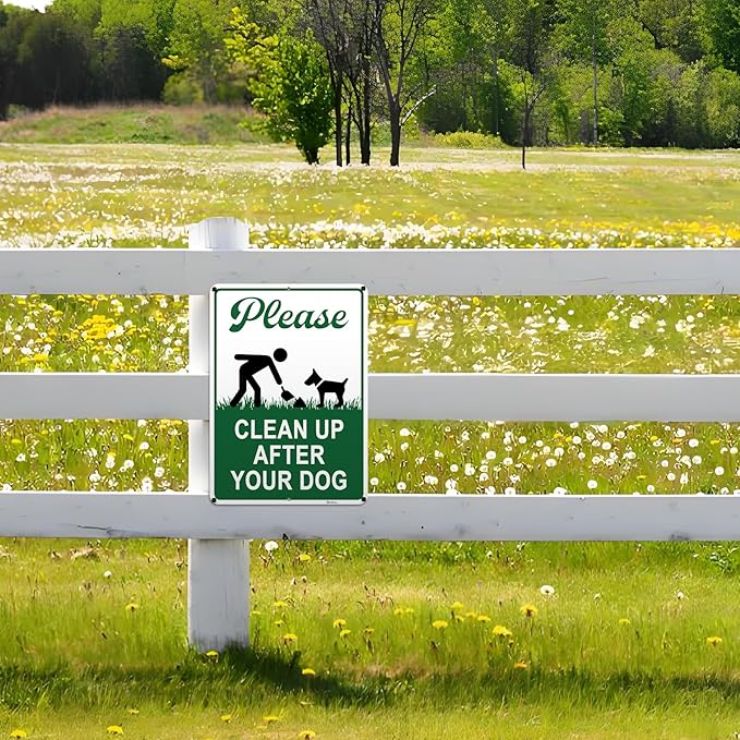 Clean Up After Your Dog Signs, 10x7in Optional Accessory Bundle, Please Pick Up Your Dog Poop, no poop signs for yard Keep Off Grass,4pc,zinclue