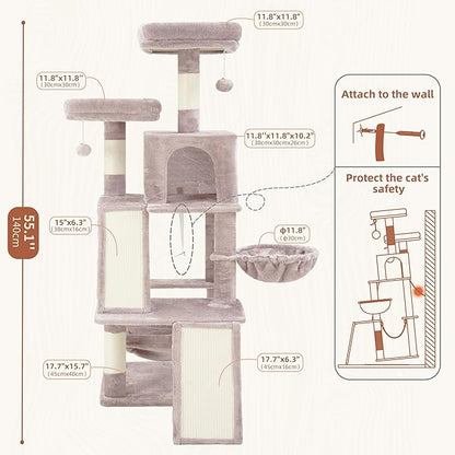 Gitelsnour Multi-Level Cat Tree for Indoor Cats, Cat Tower with 2 Scratching Boards, 2 Plush Padding Platforms, Cat Condo House with Hammock, Basket, Muchroom GCT022MU