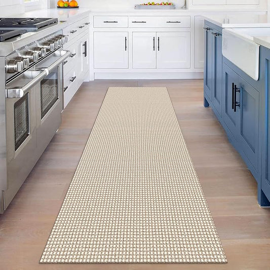 KOZYFLY Runners for Hallways 3x8 ft Washable Kitchen Runner Non Slip Rubber Backed Hall Runners Cotton Entryway Runner Rugs Floor Carpet for Indoor Backdoor Bedroom Kitchen, Ivory/Khaki