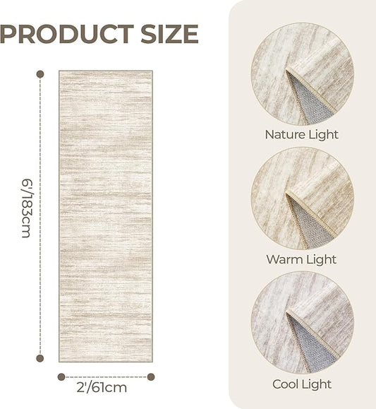 2x6 Runner Rug Non Slip for Entryway, Washable Runners for Kitchen, Soft Thin Hallway Rug for Bedroom, Laundry, Small Stain Resistant Indoor Door Mat(2'x6', Brown/Beige)