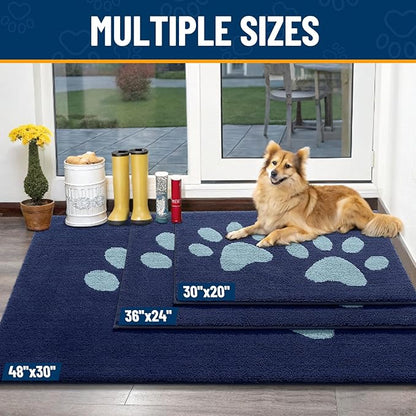 Smiry Dog Door Mat for Muddy Paws, Absorbs Moisture and Dirt, Low-Profile Entryway Mat with Non-Slip Backing, Entry Indoor Outdoor Doormat for Inside Floor (59x24 Inches, Dark Blue, Paw)