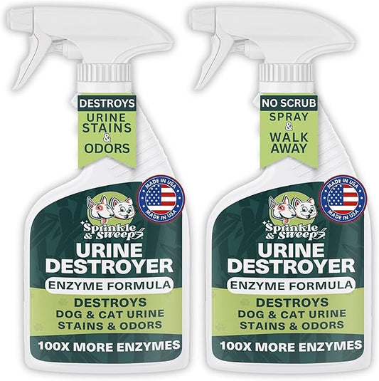 Sprinkle & Sweep: Pet Stain & Odor Enzyme Spray - 32oz, 2 Pack - No Scrubbing Concentrated Formula, Dog & Cat Urine Destroyer, Carpet Spot Cleaning