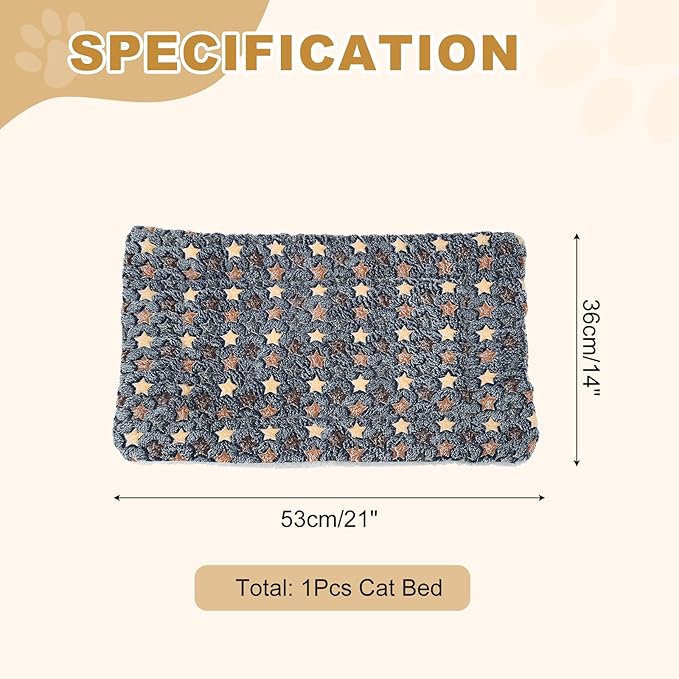 Dog Cat Bed Mat, Soft Coral Fleece Pet Cushion Pad with Cute Star Print, Warm Washable Pet Bed 21x14 Inches, (Dark Gray), Intended for Medium Small Dog Cat