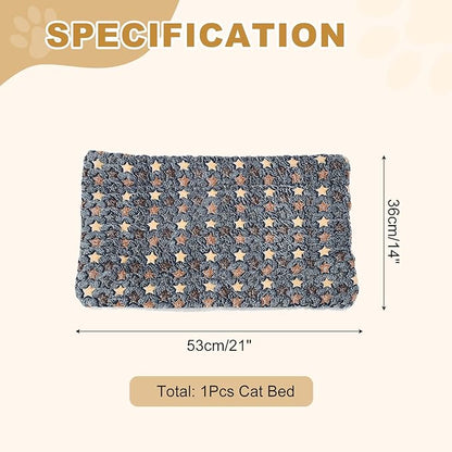 Dog Cat Bed Mat, Soft Coral Fleece Pet Cushion Pad with Cute Star Print, Warm Washable Pet Bed 21x14 Inches, (Dark Gray), Intended for Medium Small Dog Cat