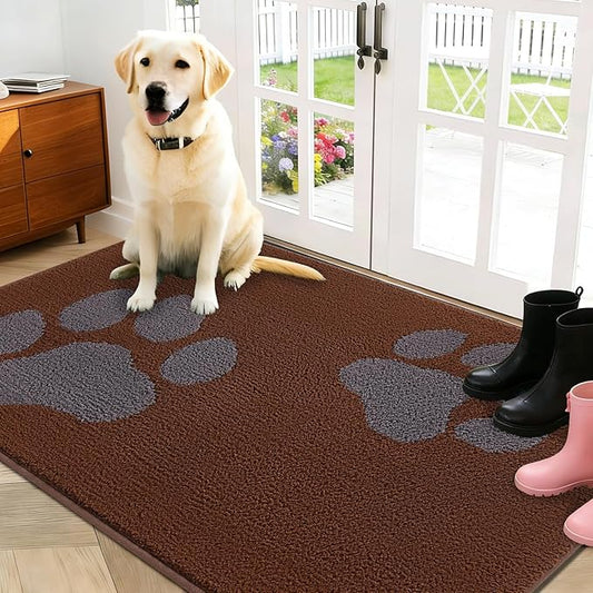 FONEYI Indoor Door Mat, 32"x48" Dog Mats for Muddy Paws, Rubber Backing Non Slip Super Absorbent Washable Entryway Rug, Low-Profile Front Back Door Mats, Inside Floor Doormats for Entryway, Brown