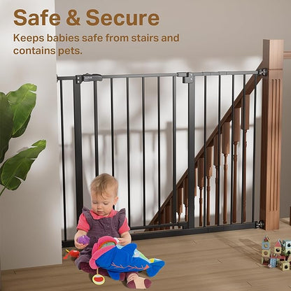 InnoTruth 29.5–40.75" Baby Gate for Stairs, 30" Tall Dog Gates for Doorways & Hallways, Safety Gate for Kids & Pets, Pressure-Mounted Walk-Through with Dual Lock & 2-Way Swing, Black