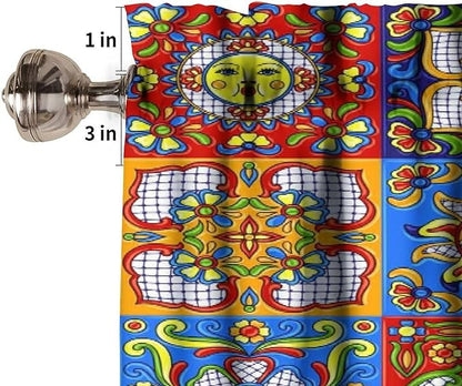 Mexico Fiesta Valance Curtains Mexican Fiesta Cinco De Mayo Ceramic Tiles Rustic Pattern Window Treatment Valances Short Curtains Rod Pocket Drape for Dining Room Home Kitchen Decor, 54x18inch