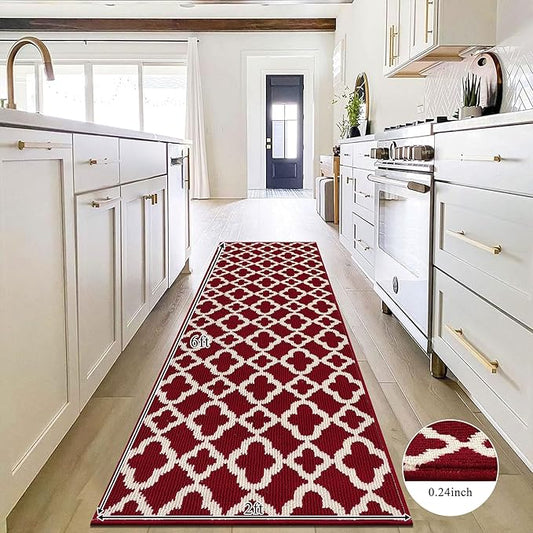 U'Artlines Runner Rug for Hallway 2×6feet Non Slip Kitchen Floor Carpet Runners Red Geometric Pattern Washable Area Rug for Entryway Bathroom