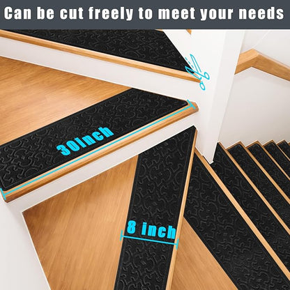 4Pcs Stair Treads for Wooden Steps Indoor with Self Adhesive, 8"x30" Non Slip Stair Runners-Peel & Stick Indoor Stair Carpet Runner, Resistant Indoor Runner for Kids、Elders and Pets,Black