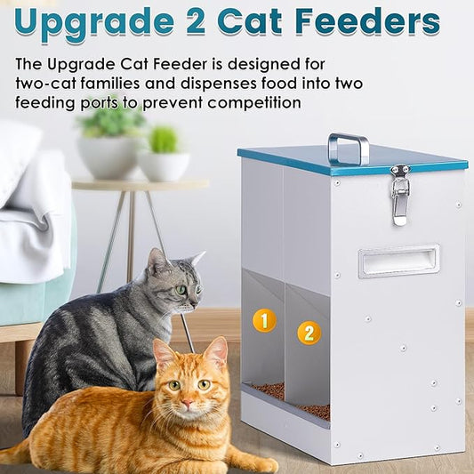 Automatic Cat Feeder for 2 Cat, 42cups/10L Automatic Pet Feeder for Dogs and Cats, Multiple Cats Feeder Outdoor Large Capacity Galvanized Steel Gravity Pet Dog Dry Food Dispenser (10L)