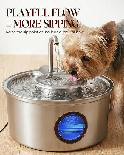 Cat Water Fountain,108oz/3.2L Stainless Steel Cat Fountain and Removable Water Bowl,Pet Fountain with Water Level Window,Quiet Pump,Multi-Filter, Water Tap, Provides Flowing,for Dog Cats