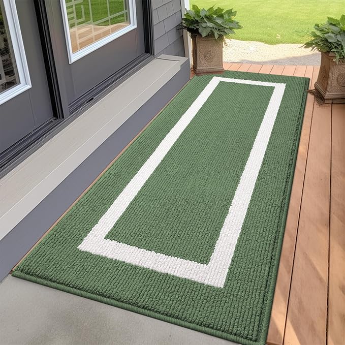 OLANLY Indoor Door Mat, 47x20, Non-Slip Absorbent Resist Dirt Entrance Mat, Washable Low-Profile Inside Entry Doormats for Entryway, Green