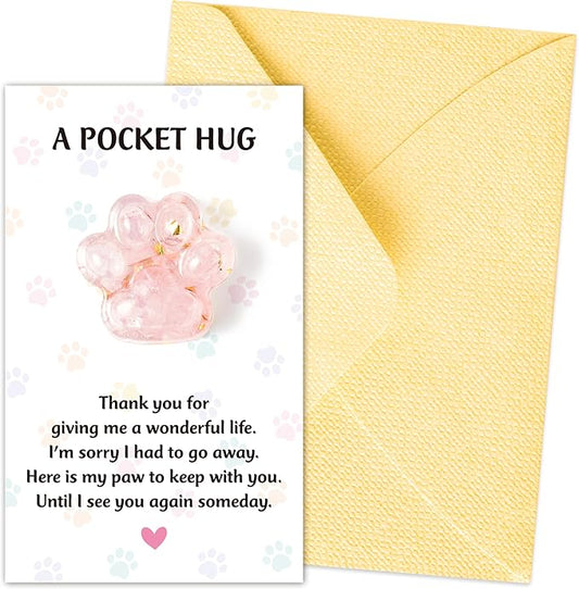 Loss of Pet Sympathy Gift - Pink Crystal Mini Paw Pocket Hug with Memorial Card Envelope Remembrance Bereavement Gift for Loss of Dog Cat Sympathy Favor Adult Pet Lover Stress Relief Supply