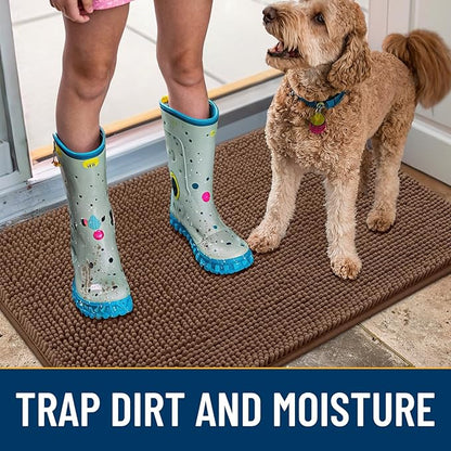 Smiry Dog Door Mat for Muddy Paws 24x16, Absorbs Moisture and Dirt Doormat, Non-Slip Washable Quick Dry Chenille Front Door Mat Indoor Entrance, Entryway Carpet for Inside Floor, Mocha